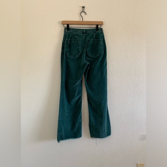 Faherty Patch Pocket Flare Leg Stretch Corduroy Pants Green Raw Hem Size 26 - Picture 2 of 11